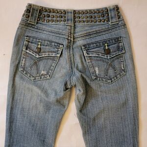 Vtg R4R Jeans Brass Studs Flap Pockets Sz 0 24x28 Y2K